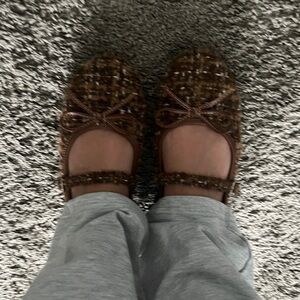 Cider Brown Tweed Mary Jane Flats with Bow